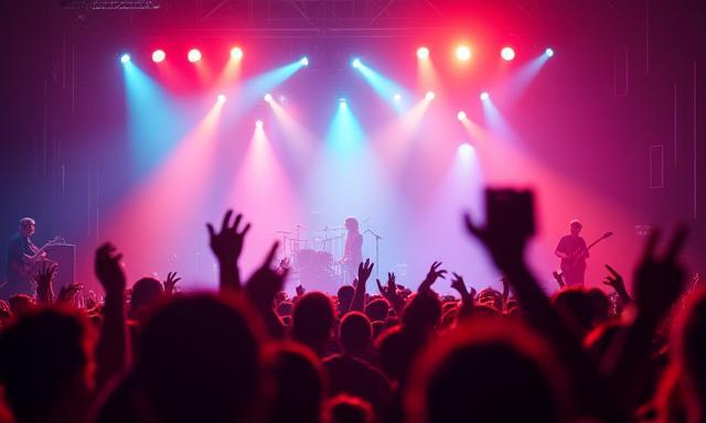Concert stage with cameras capturing live event